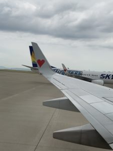 飛行機の翼にハートのマーク